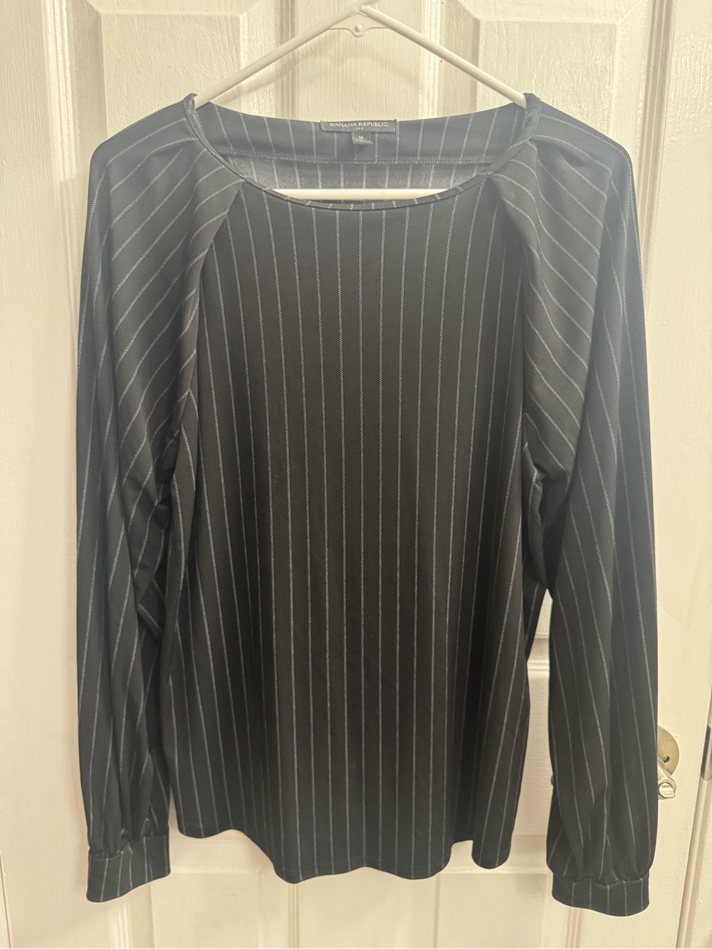 Banana Republic Pin Striped Black Long-Sleeve Women's Top